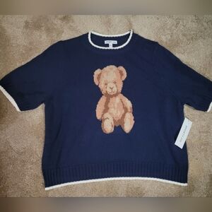 Womens Navy and White Knit Sweater W Teddy New W Tag Xlarge